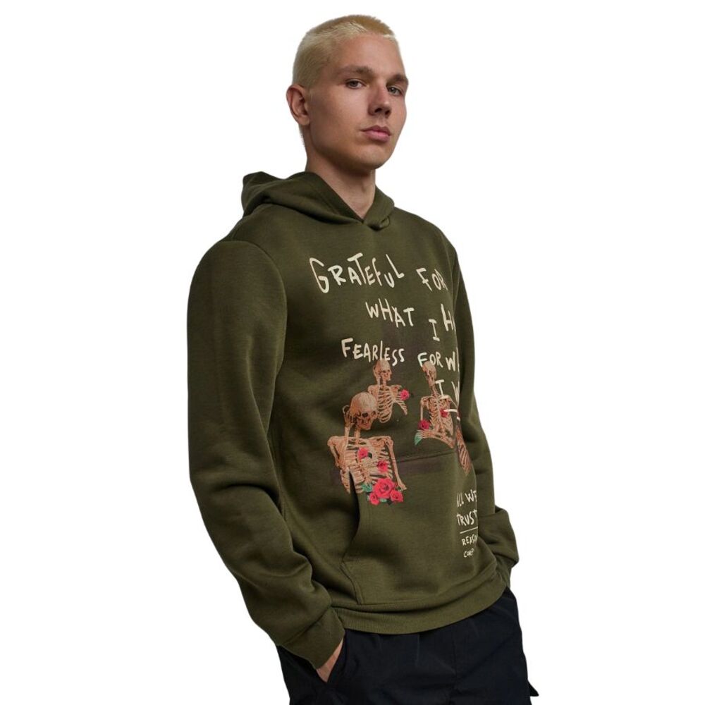 Reason  Graphic Hoodie Men’s XL Olive Green Skeleton Roses Grateful Pullover - Picture 7 of 11